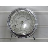 Bulkhead aneroid barometer in chrome plated case by Short & Mason Ltd, London, diameter 15cm