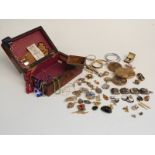 A collection of costume jewellery including compacts, bracelet, earrings, silver earrings, silver