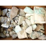 A collection of mineral samples including turquoise, gilbertite mica etc