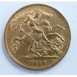 George V 1912 gold half sovereign in deluxe case