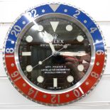 Rolex Oyster Perpetual GMT-Master II dealers shop display advertising wall clock with black face,
