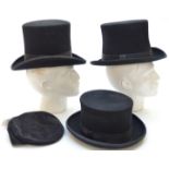 Three wool top hats and a corduroy flat cap