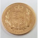 Queen Elizabeth II 2002 gold full sovereign, shield back, Golden Jubilee issue, uncirculated, in