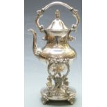Silver plated spirit kettle on stand, height 39cm
