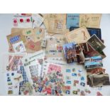 Postcards, cigarette cards and stamps including a South African block