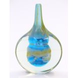 Mdina Lollipop glass vase with clear casing over a green and blue ground, signed to base, 18.5cm