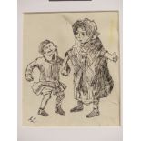 John Leech pen and ink sketch, possibly depicting two street urchins from a Christmas Carol,