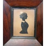 19thC silhouette of a lady with gold highlighted hair in the style of Miers,10.5 x 8.5cm, in