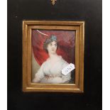 19thC portrait miniature on ivory of a lady, titled verso Mrs G Locke, 9.5 x 8cm in ornate part gilt