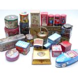 Collection of tins to include Huntley and Palmers, Cadburys etc