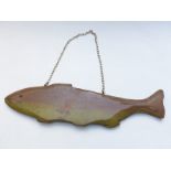 Folk art or similar carved wooden fish, possibly for shop display, length 75cm