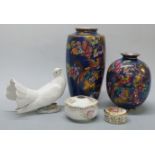 Lladro dove, Falconware vases (25cm tall) and two Limoges trinket dishes