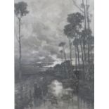 Karl Heffner signed etching 'Evening Glow', 58x43cm, in part gilt frame