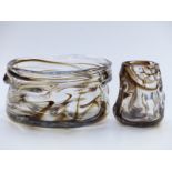 Two pieces of Whitefriars knobbly and streaky glass comprising a bowl (23cm in diameter) and a