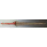 A 19th/20thC short sword with flared and ridged blade, L98cm