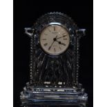 Waterford Crystal cut glass clock, 18cm tall