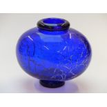 Archimedes Seguso for Murano, dark blue crackle glass vase, 20.5cm tall.