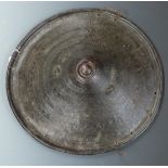 19thC North African (probably Ethiopia) tooled leather dome-shaped circular shield with stitched