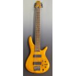 Ibanez GVB36 6 string electric bass guitar in lacquered honey coloured wood finish, serial no