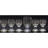 Georgian clear glass rummer 13.5cm tall together with five matching ale glasses, each 10cm tall