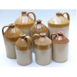 Seven various stoneware flagons including two J C Hawley, Bristol, H38cm, Price Bristol and Bailey