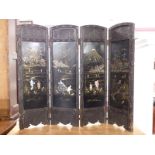 Japanese shibayama four fold screen with mother of pearl and abalone decoration of Mount Fuji,