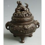 Chinese bronze censer with Dog of Fo finial, H12cm