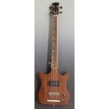 Teak bodied electric bass guitar, Japanese made, with steel adjustable neck, serial no 0082837