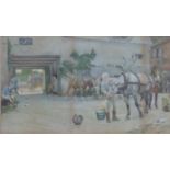 Cecil Aldin print of a coaching / stable scene, 34 x 58cm