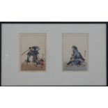 A pair of 19thC Japanese prints depicting Samurai warriors, 20 x 14cm
