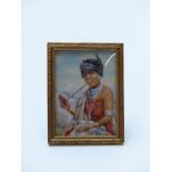 Diana Mallet Veale portrait miniature of African tribal lady smoking a pipe, 7 x 5cm, in gilt frame