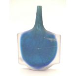 Mdina Axe Head glass vase with clear matt casing over a blue ground, signed to the base, 28cm tall