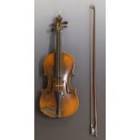 Anonymous late 19th/early 20thC violin toned with patina, purfling to table and to the 33.5cm two