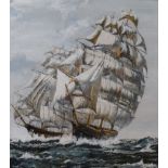 Clive Knight acrylic on board tea clipper race 1866, signed lower left