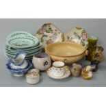 Collection of ceramics including miniature continental Madonna and Child, Japanese plates, Spode