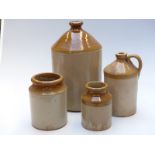 Two stoneware flagons and two jars, tallest 39cm, one impressed G.Hawley, Bristol