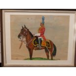 S Gordon watercolour of Indian soldier on horseback, 38x50cm