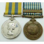 Pair of campaign medals for Korea awarded to 1128131 Signalman W.J.Hunter Royal Signals, possible