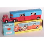 Corgi Major Toys Circus Horse Transporter With Horses with red body, red and blue trailer, lemon