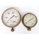 Two large steam engine or similar pressure gauges, one Hopkinson the other John Thompson, largest