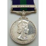British Army General Service Medal with clasp for Malaya, named to 23475619 Cfn G Streeter, REME