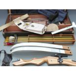 Decathlon recurve archery bow with Arten sights, arrows and accessories in fitted case