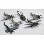 Six Corgi and similar diecast model aircraft including UH-1D Huey helicopter, P-47 Thunderbolts,