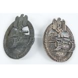 German Army WWII two tank assault breast badges, one cast, the other stamped