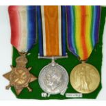 British Army WWI medals comprising 1914/1915 Star, War Medal and Victory Medal, named to 4214 Pte