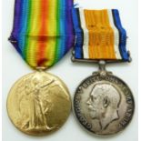 British Army WWI medals comprising War Medal and Victory Medal named to 28224 Pte A G Tye