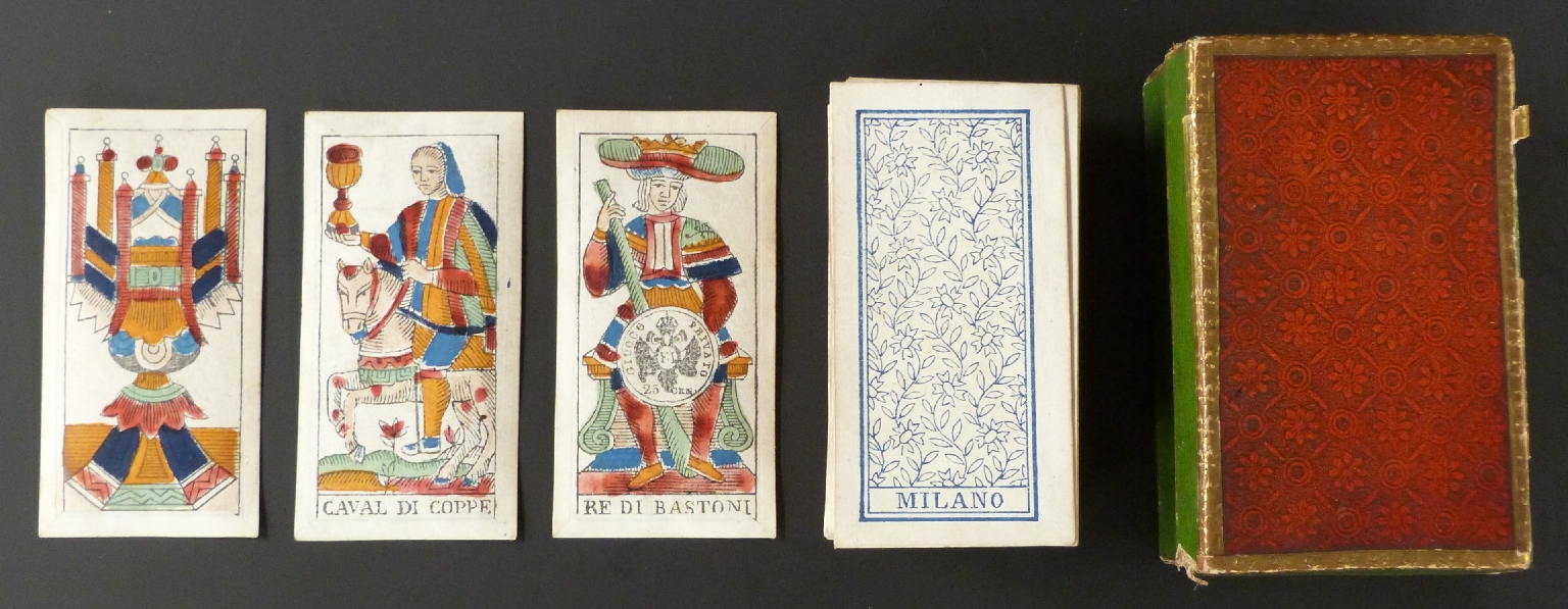 Fabbricatore Felice Rossi, Milan, Italy playing cards. Lombardy tarot pack. Single figure courts.