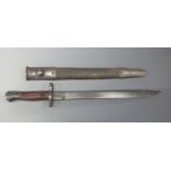 Bayonet with unfullered 30cm blade stamped J U 7 43 MkII, in scabbard stamped HAK1942