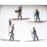 Seven CBG Mignot diecast model French soldiers on skis, in original box.