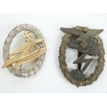 Germany WWII Air Force / Army parachutist's badge and a Ground Combat badge, one impressed MUK.5